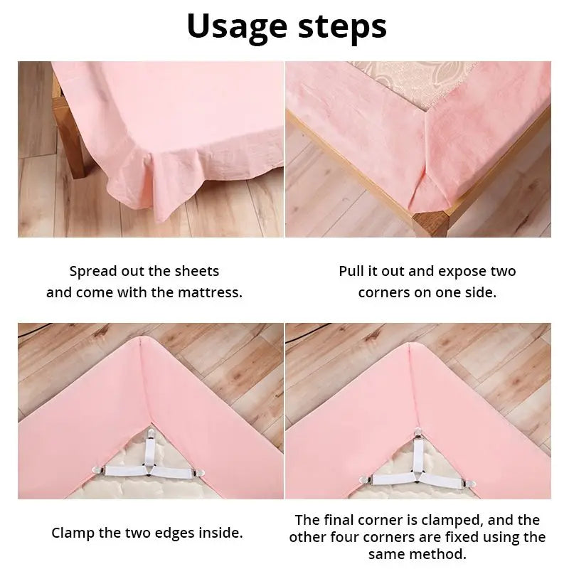 4Pcs Bed Sheet Fasteners – Adjustable Elastic Straps & Clips for Mattress Covers | Sheet Holder for Home Use