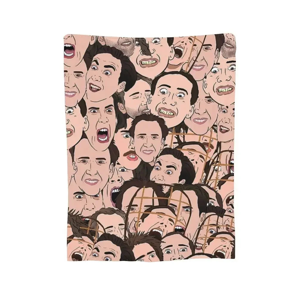 Nicolas Cage - Face Blanket Soft Warm Flannel Throw Blanket Bedding for Bed Living room Picnic Travel Home Sofa