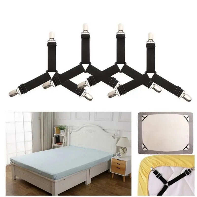 4Pcs Bed Sheet Fasteners – Adjustable Elastic Straps & Clips for Mattress Covers | Sheet Holder for Home Use