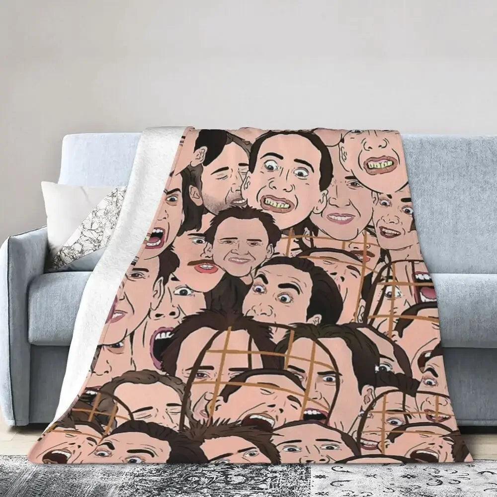 Nicolas Cage - Face Blanket Soft Warm Flannel Throw Blanket Bedding for Bed Living room Picnic Travel Home Sofa