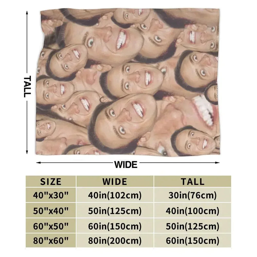 Nicolas Cage - Face Blanket Soft Warm Flannel Throw Blanket Bedding for Bed Living room Picnic Travel Home Sofa