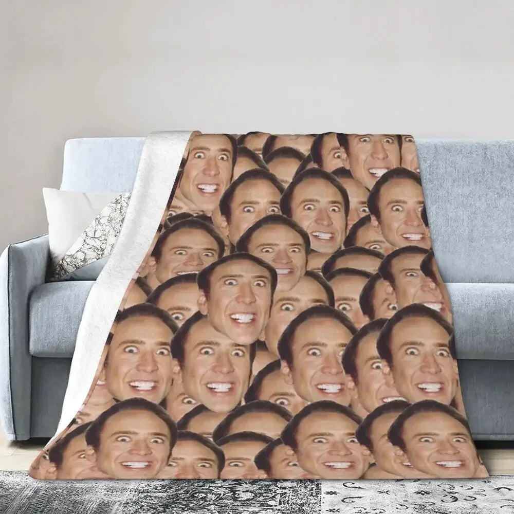 Nicolas Cage - Face Blanket Soft Warm Flannel Throw Blanket Bedding for Bed Living room Picnic Travel Home Sofa