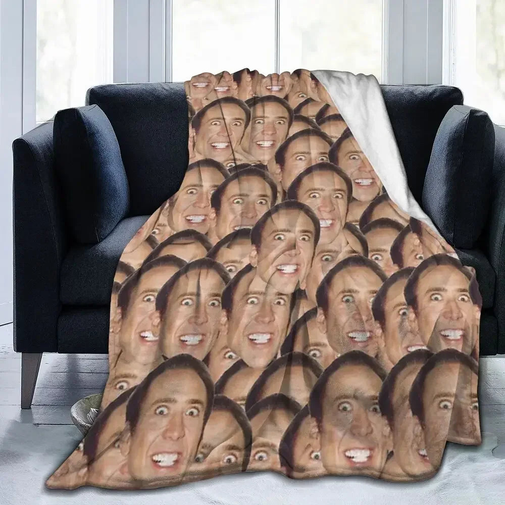 Nicolas Cage - Face Blanket Soft Warm Flannel Throw Blanket Bedding for Bed Living room Picnic Travel Home Sofa