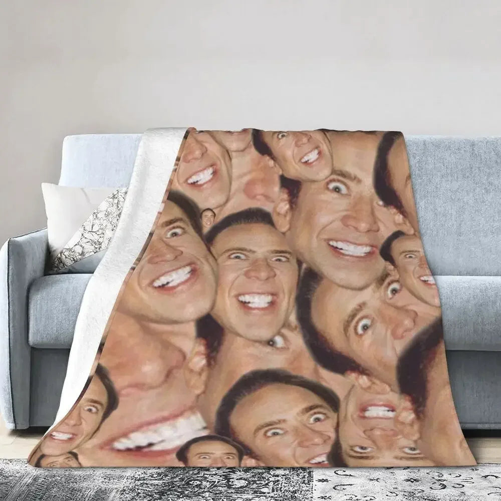 Nicolas Cage - Face Blanket Soft Warm Flannel Throw Blanket Bedding for Bed Living room Picnic Travel Home Sofa