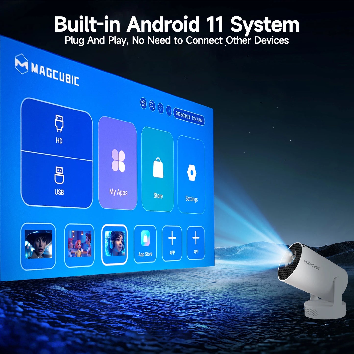 Magcubic 4K HY300 Pro Projector – 290ANSI, Android 11, Dual WiFi6, BT5.4, Portable