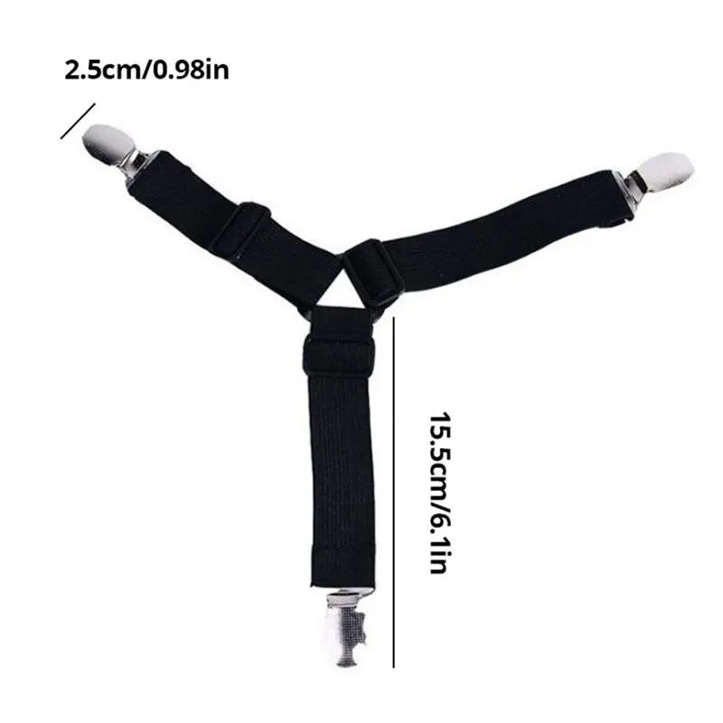 4Pcs Bed Sheet Fasteners – Adjustable Elastic Straps & Clips for Mattress Covers | Sheet Holder for Home Use