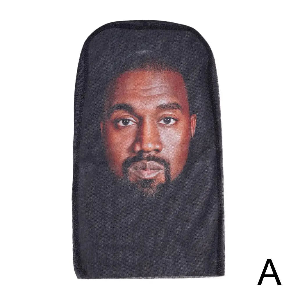 3D Printed Kanye Face Mask – Seamless Celebrity Head Cover for Cosplay & Hip-Hop Style