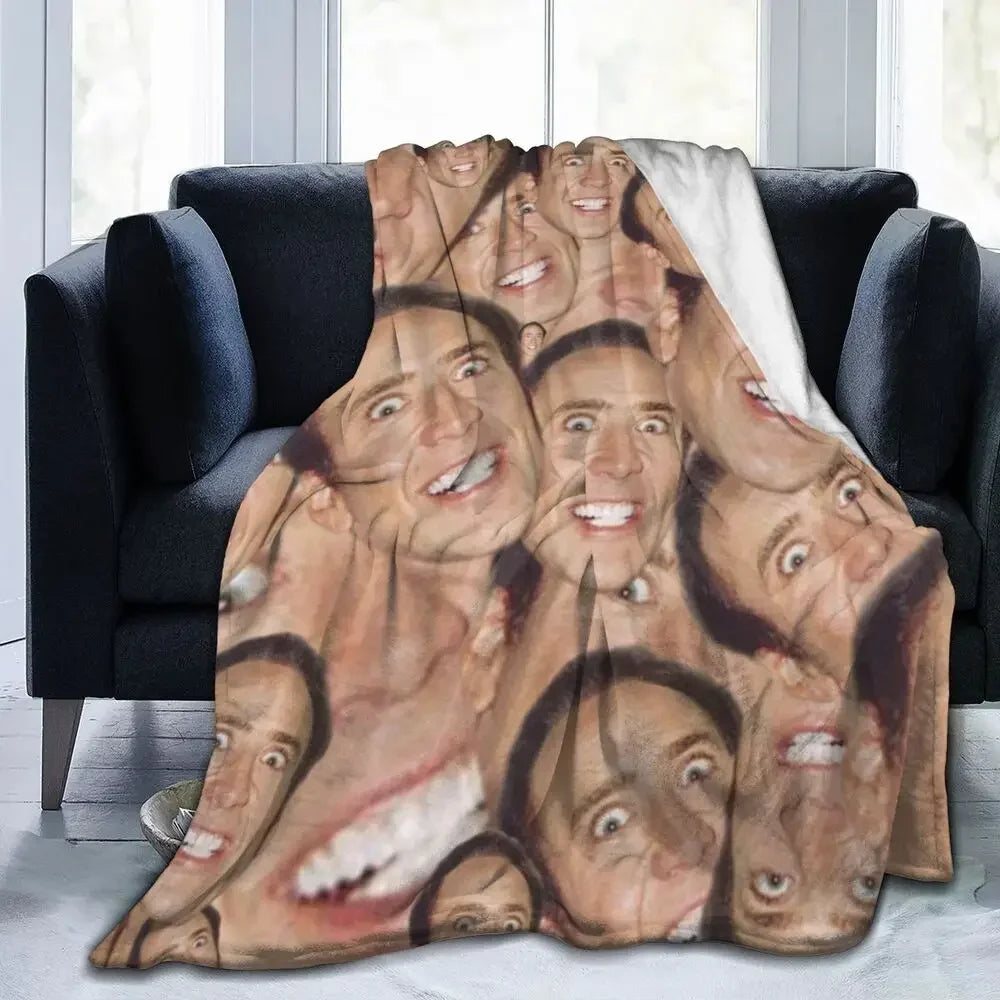 Nicolas Cage - Face Blanket Soft Warm Flannel Throw Blanket Bedding for Bed Living room Picnic Travel Home Sofa
