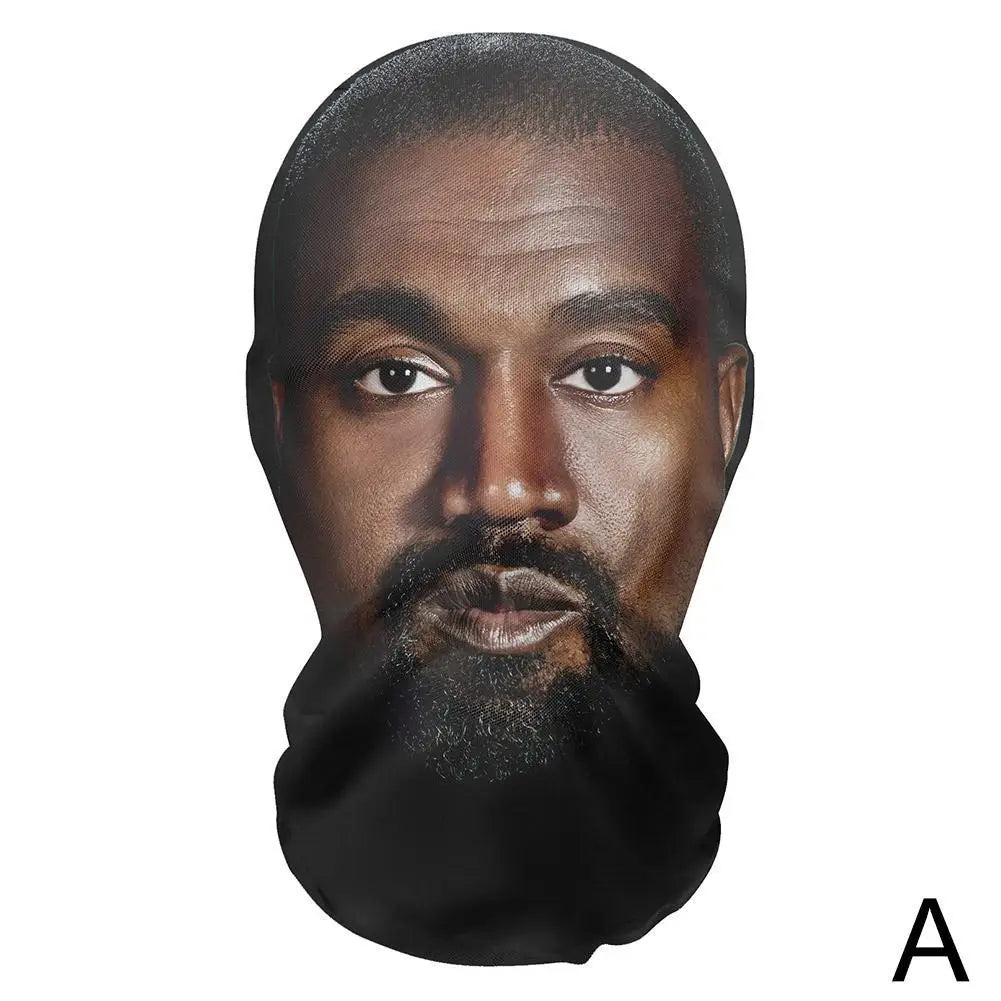 3D Printed Kanye Face Mask – Seamless Celebrity Head Cover for Cosplay & Hip-Hop Style