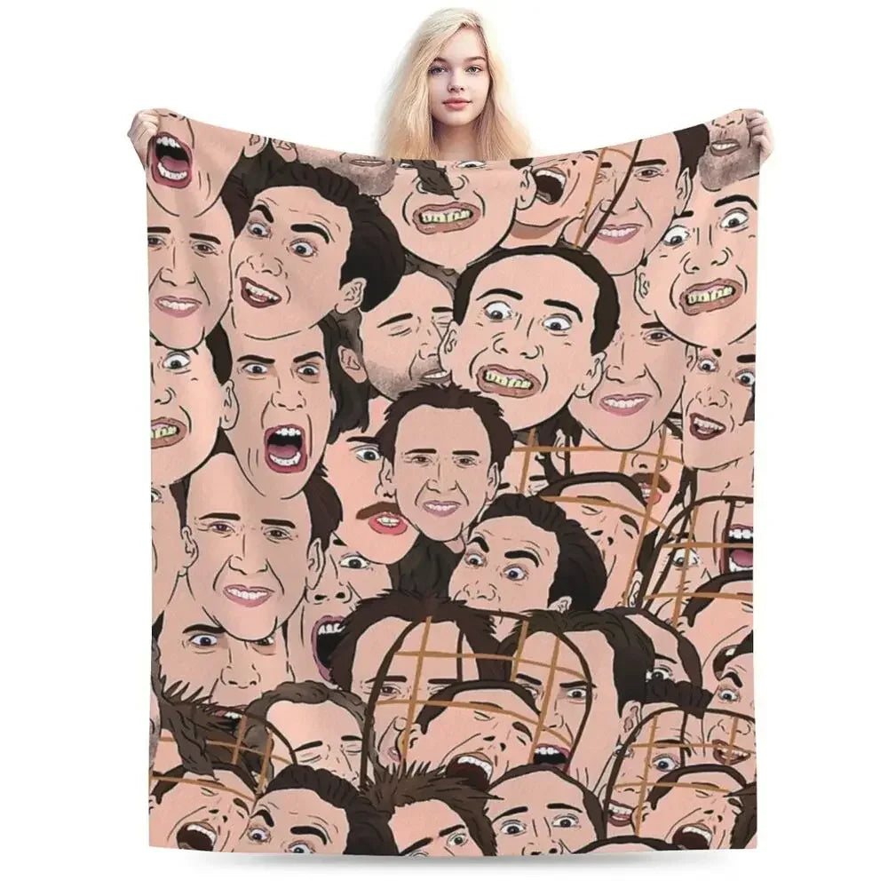 Nicolas Cage - Face Blanket Soft Warm Flannel Throw Blanket Bedding for Bed Living room Picnic Travel Home Sofa
