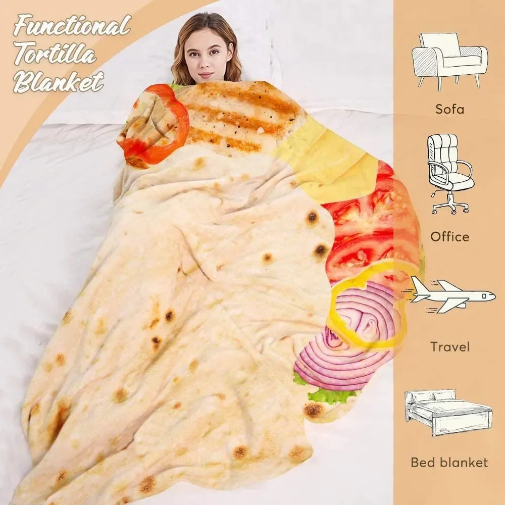 Fun Realistic Chinese Cabbage Tortilla Burrito Pizza Blanket, Donut Fried Egg, Watermelon Throw Giant Food Pattern