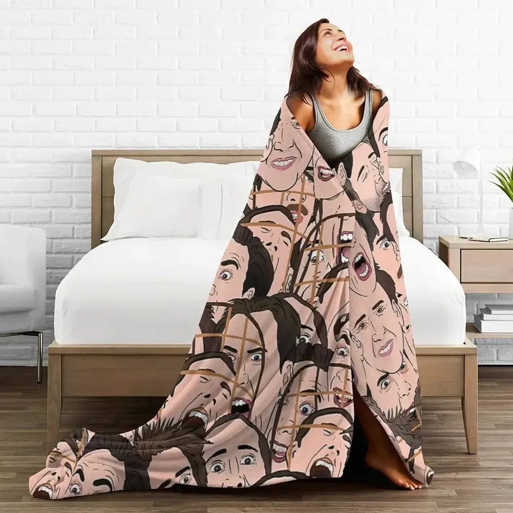Nicolas Cage - Face Blanket Soft Warm Flannel Throw Blanket Bedding for Bed Living room Picnic Travel Home Sofa