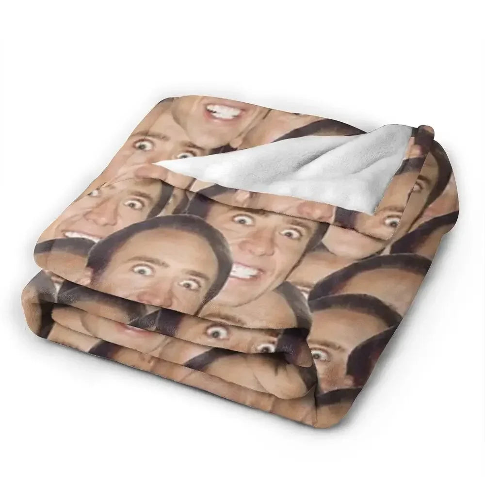 Nicolas Cage - Face Blanket Soft Warm Flannel Throw Blanket Bedding for Bed Living room Picnic Travel Home Sofa
