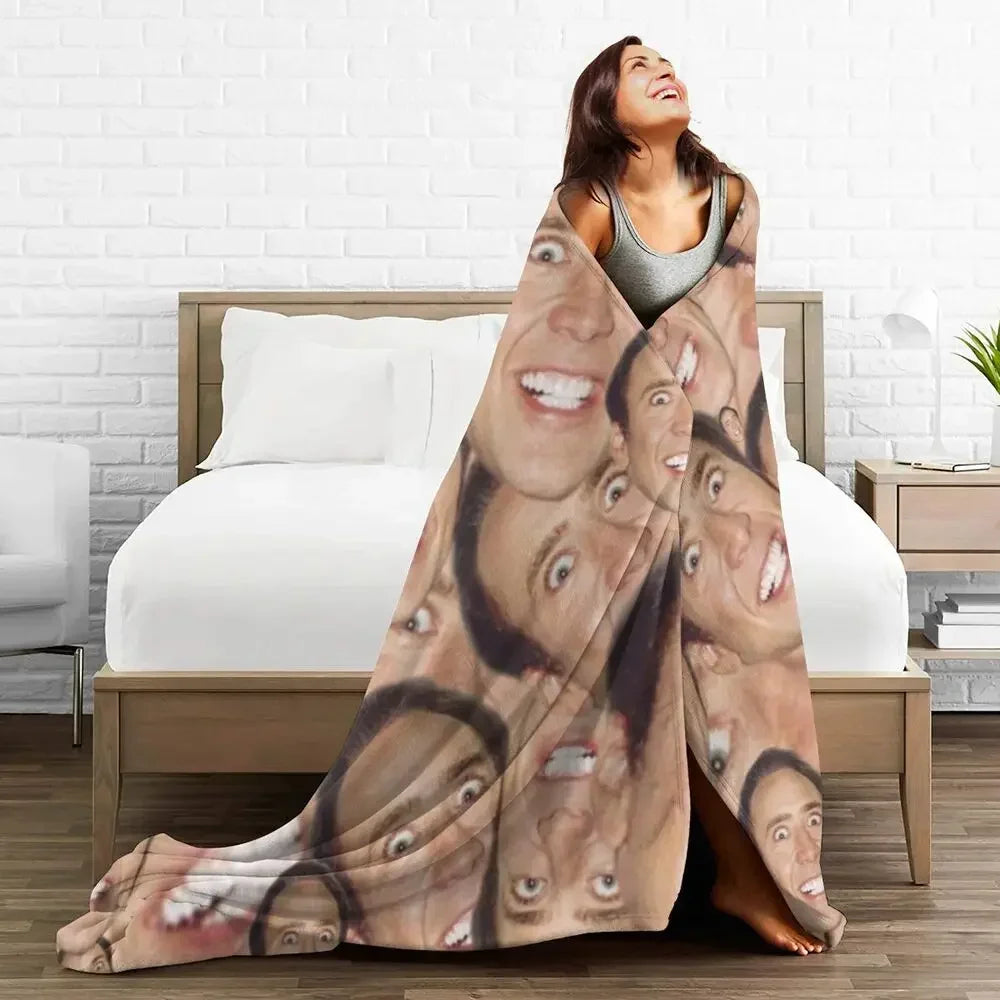 Nicolas Cage - Face Blanket Soft Warm Flannel Throw Blanket Bedding for Bed Living room Picnic Travel Home Sofa