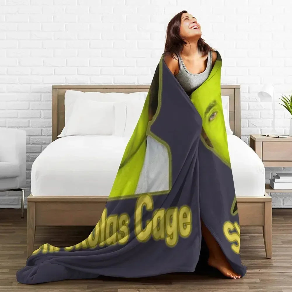 Nicolas Cage - Face Blanket Soft Warm Flannel Throw Blanket Bedding for Bed Living room Picnic Travel Home Sofa