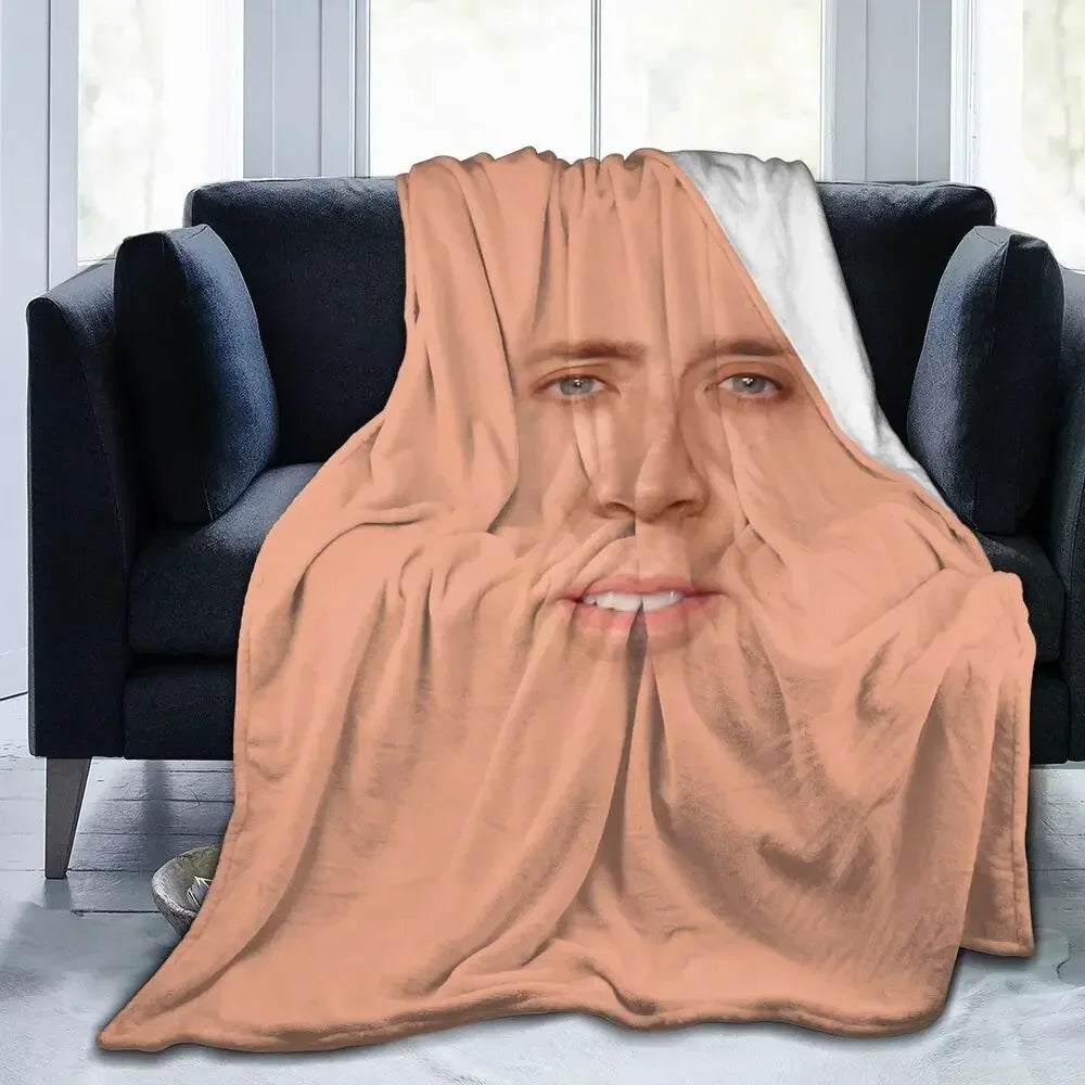 Nicolas Cage - Face Blanket Soft Warm Flannel Throw Blanket Bedding for Bed Living room Picnic Travel Home Sofa