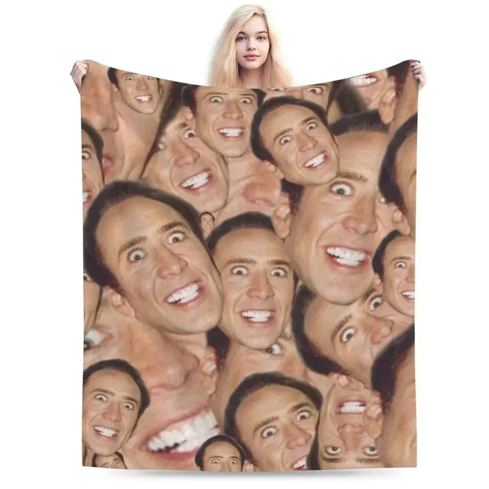 Nicolas Cage - Face Blanket Soft Warm Flannel Throw Blanket Bedding for Bed Living room Picnic Travel Home Sofa