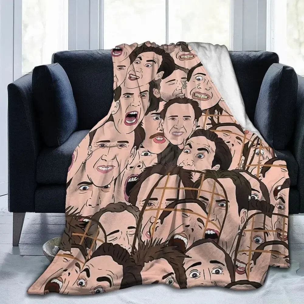 Nicolas Cage - Face Blanket Soft Warm Flannel Throw Blanket Bedding for Bed Living room Picnic Travel Home Sofa