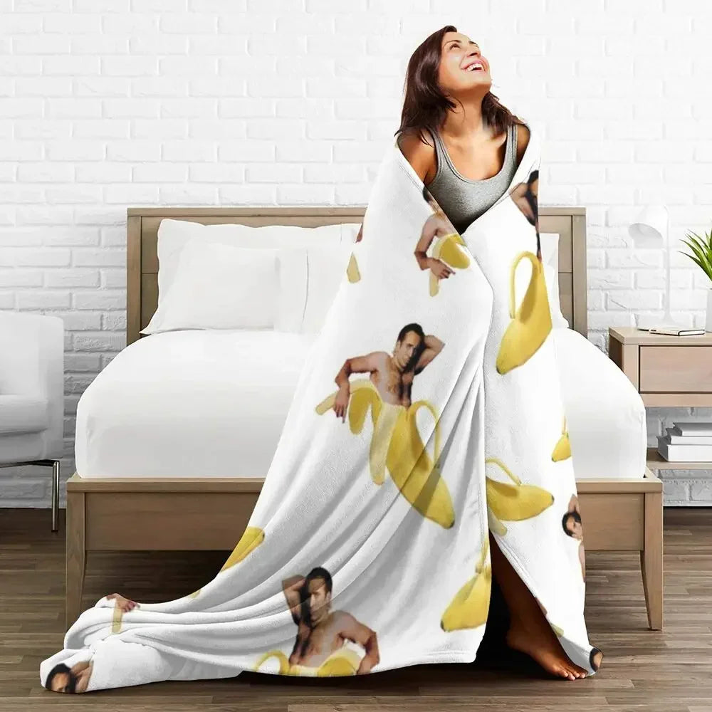 Nicolas Cage - Face Blanket Soft Warm Flannel Throw Blanket Bedding for Bed Living room Picnic Travel Home Sofa