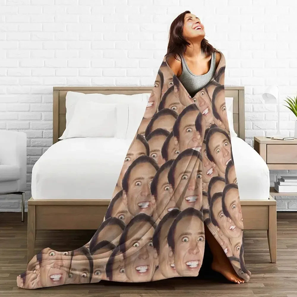 Nicolas Cage - Face Blanket Soft Warm Flannel Throw Blanket Bedding for Bed Living room Picnic Travel Home Sofa