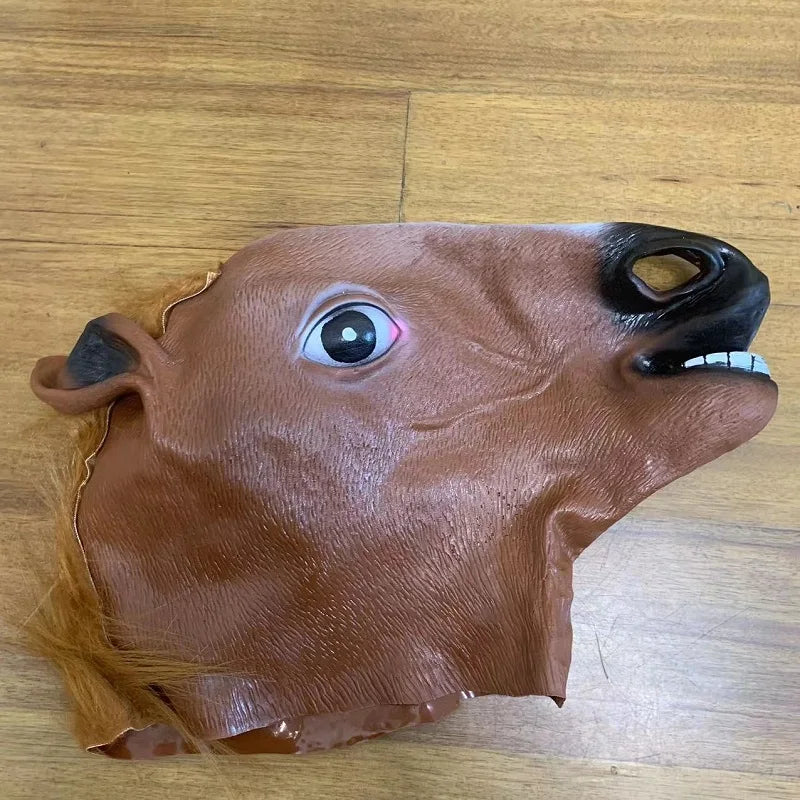 Men's & Women's Brown Horse Head Mask – Funny Latex Animal Mask for Halloween & Cosplay