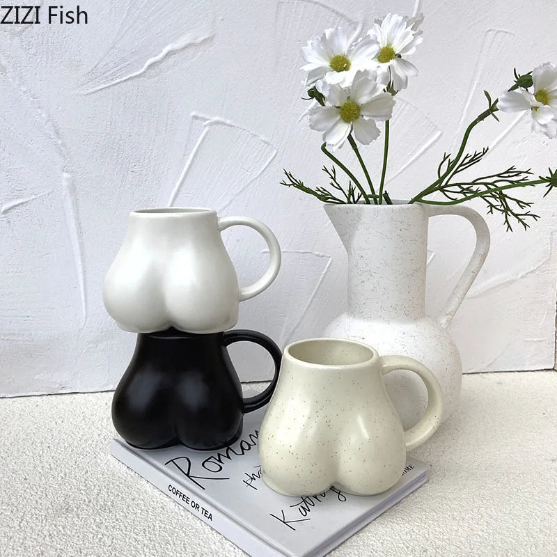 250ml Lips Ceramic Cup Creativity Body Butt Coffee Mugs Heat Resistant Cartoon Human Face Mugs Tea Cups Ceramic Handle Mug