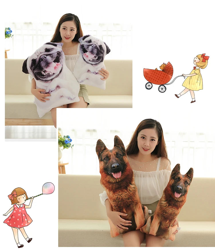 50cm Cute Simulation Dog Plush Toy 3D Printing Stuffed Animal Dog Plush Pillow Stuffed Cartoon Cushion Kids Doll Home Decro Gift