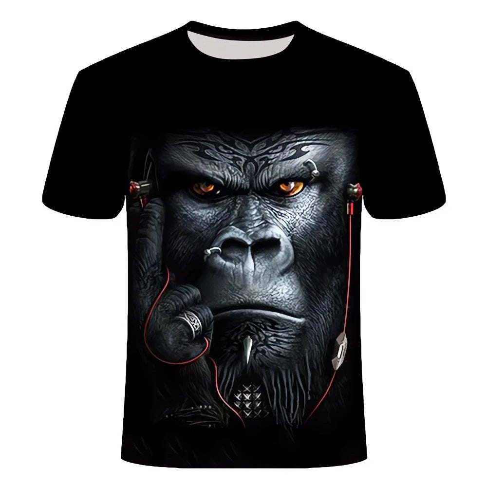 New men's T-shirt fashion 3D monkey print top summer casual short sleeved T-shirt men's fun clothing round neck loose oversized