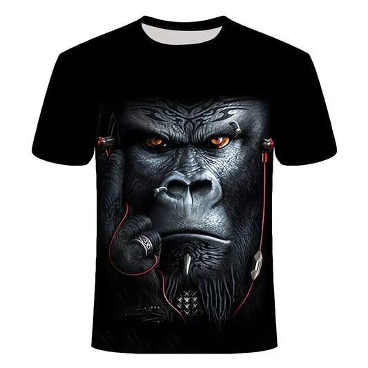 New men's T-shirt fashion 3D monkey print top summer casual short sleeved T-shirt men's fun clothing round neck loose oversized