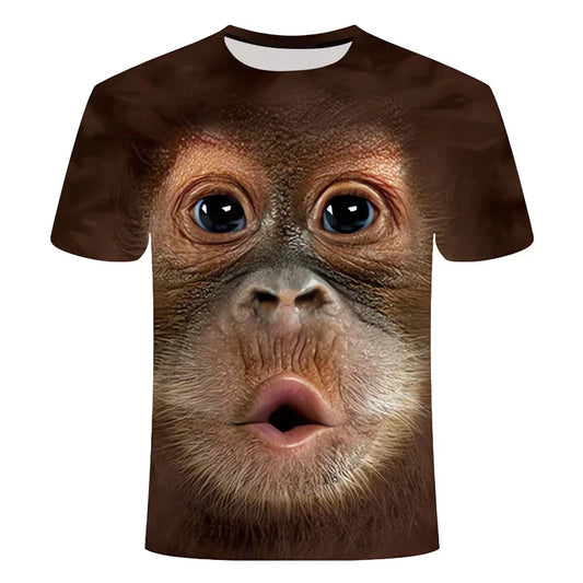 New men's T-shirt fashion 3D monkey print top summer casual short sleeved T-shirt men's fun clothing round neck loose oversized