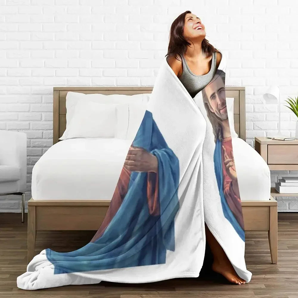 Nicolas Cage - Face Blanket Soft Warm Flannel Throw Blanket Bedding for Bed Living room Picnic Travel Home Sofa