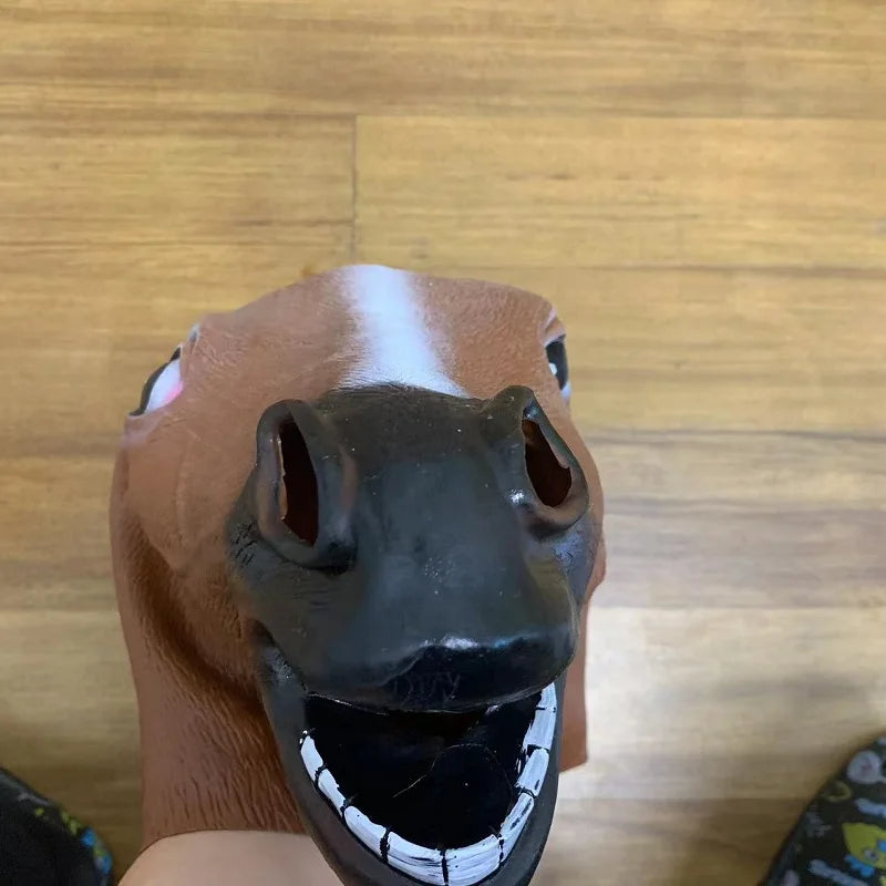 Men's & Women's Brown Horse Head Mask – Funny Latex Animal Mask for Halloween & Cosplay