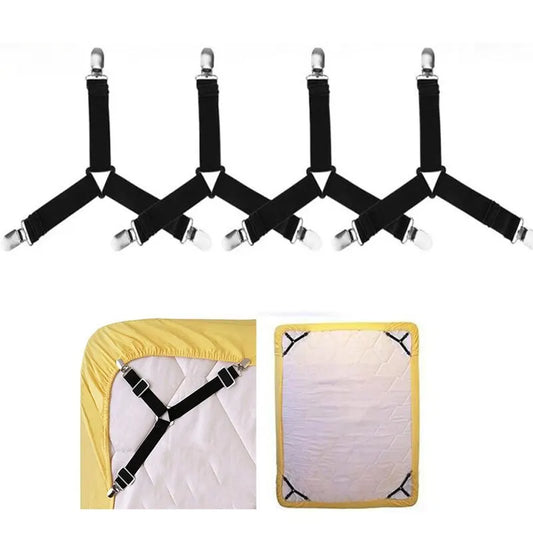 4Pcs Bed Sheet Fasteners – Adjustable Elastic Straps & Clips for Mattress Covers | Sheet Holder for Home Use