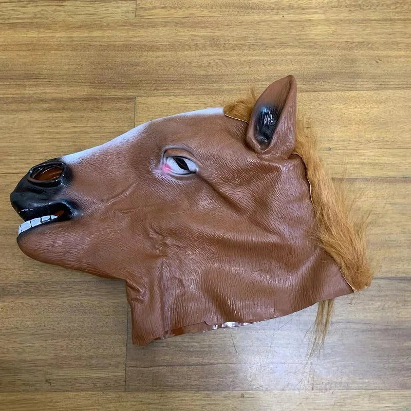 Men's & Women's Brown Horse Head Mask – Funny Latex Animal Mask for Halloween & Cosplay