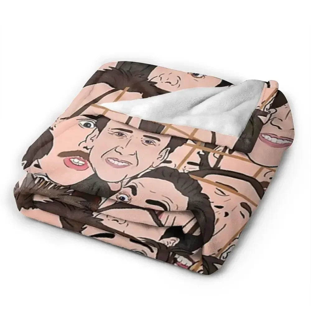 Nicolas Cage - Face Blanket Soft Warm Flannel Throw Blanket Bedding for Bed Living room Picnic Travel Home Sofa
