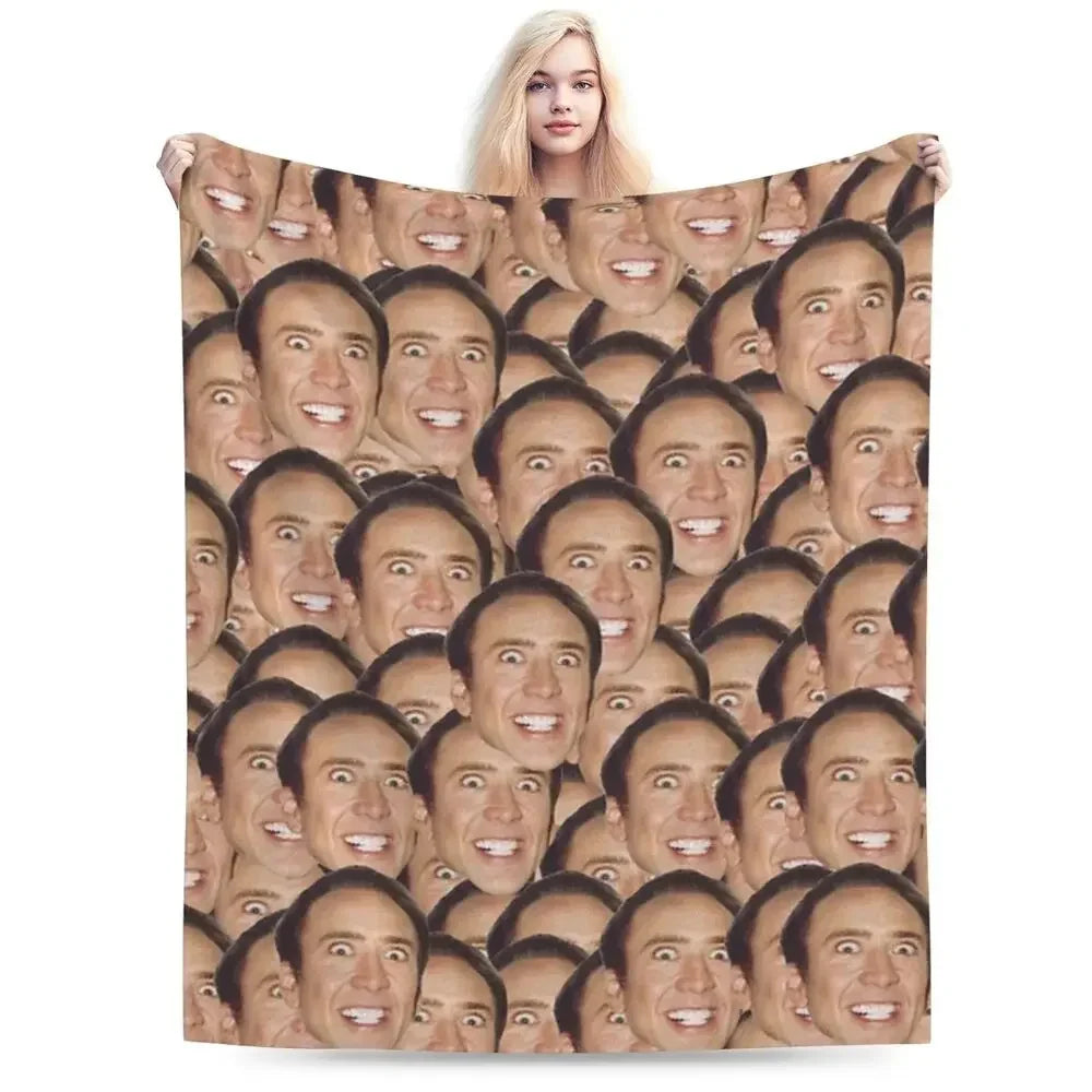 Nicolas Cage - Face Blanket Soft Warm Flannel Throw Blanket Bedding for Bed Living room Picnic Travel Home Sofa
