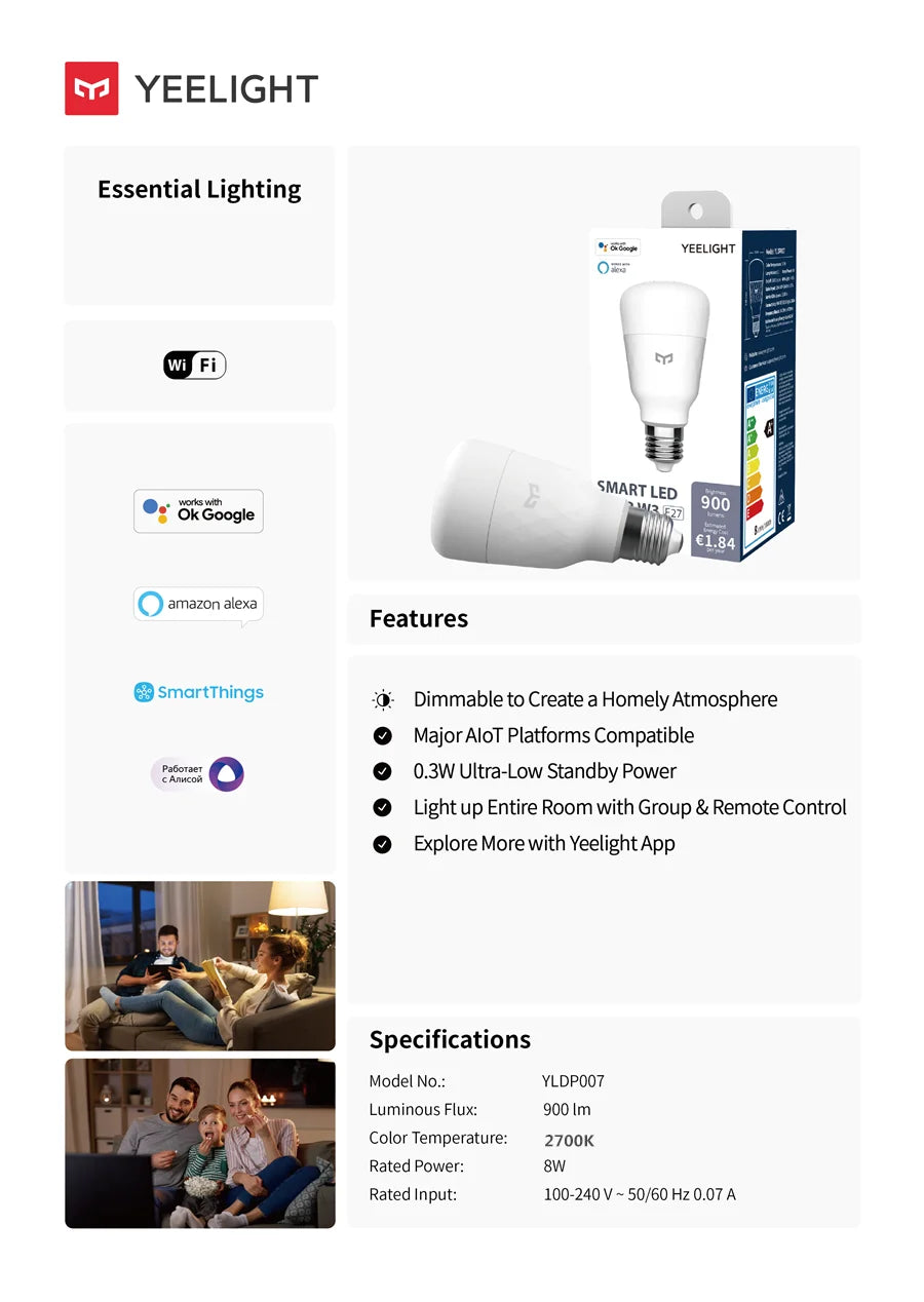 Yeelight Smart LED Bulb W3 - Color & Dimmable Warm White | E27 Voice Control | Works with Xiaomi Mi Home & Google Home