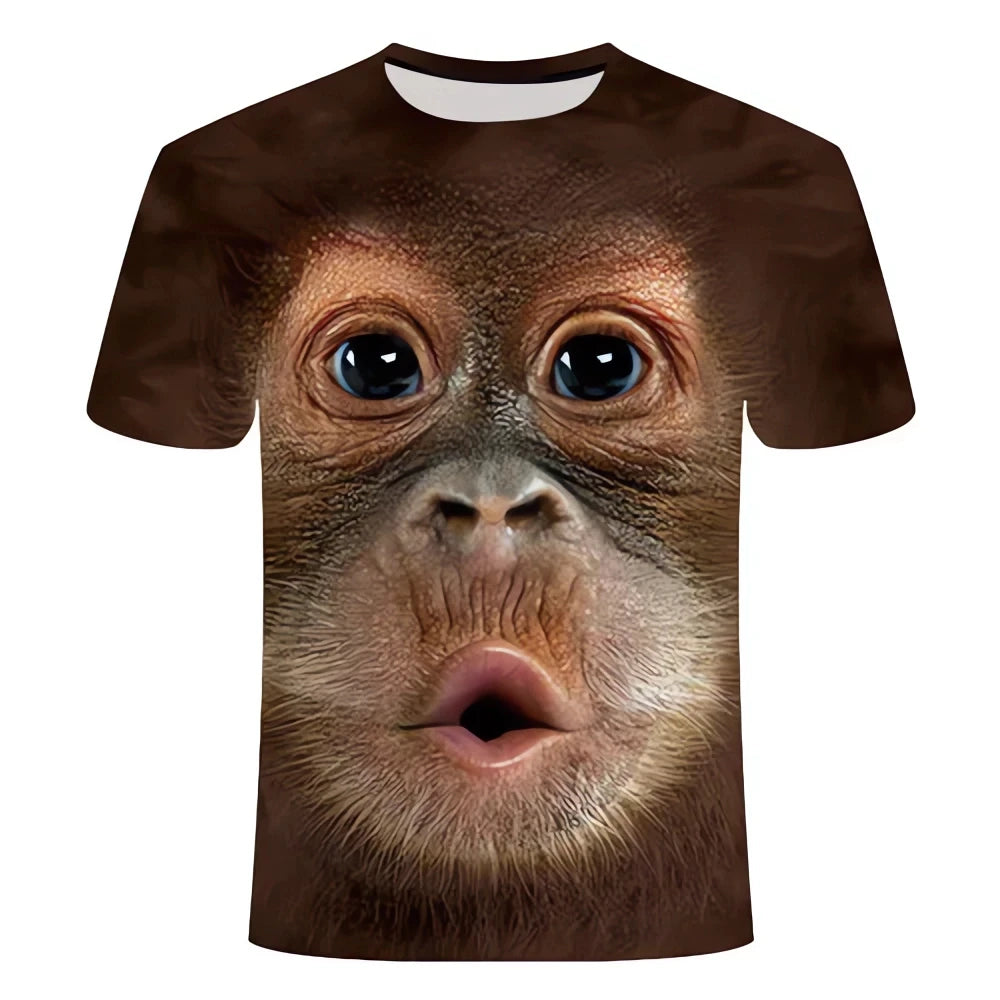 New men's T-shirt fashion 3D monkey print top summer casual short sleeved T-shirt men's fun clothing round neck loose oversized