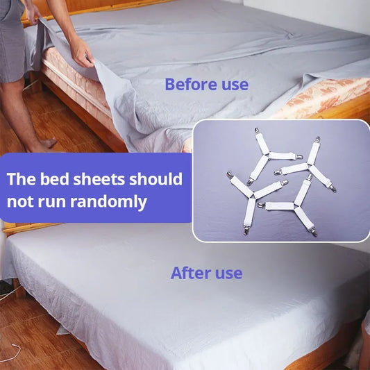 4Pcs Bed Sheet Fasteners – Adjustable Elastic Straps & Clips for Mattress Covers | Sheet Holder for Home Use